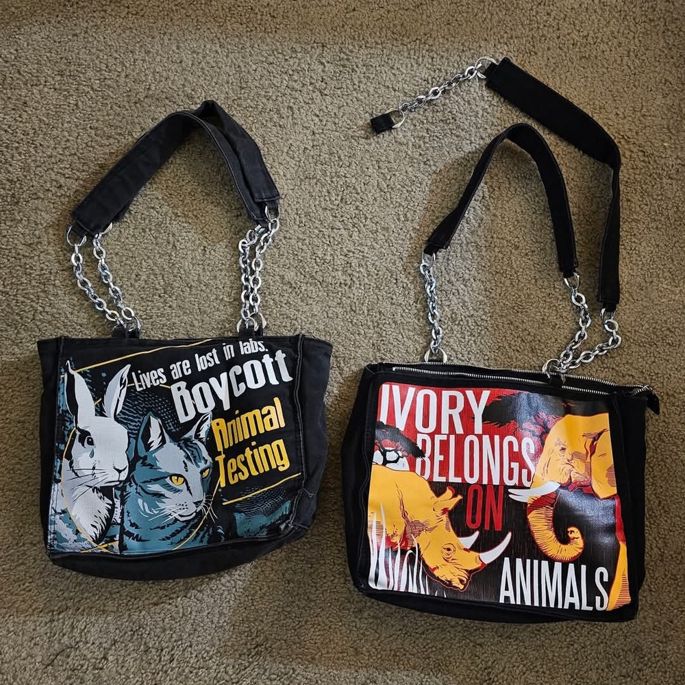 Animal Rights Graphic Tote Bags - Black
